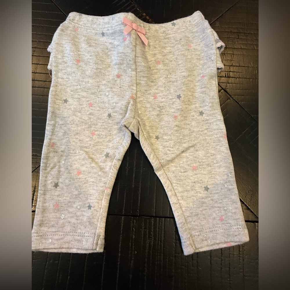 NWT Gymboree 0-3 mos Gray Baby Leggings with Pink Bow and Star Pattern
